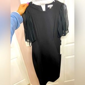 CALVIN KLEIN Pleated Chiffon Sleeve Sheath Dress size 4